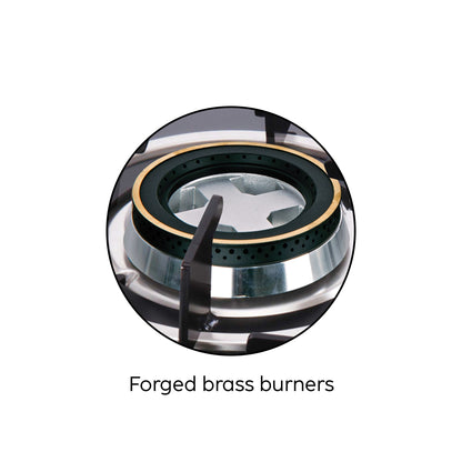 2 Burner Built in Glass Hob with Double Ring Forged Brass Burners Auto Ignition (1012 RODB)