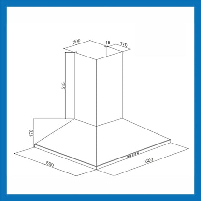Electric Kitchen Chimney, Pyramid Shape Baffle filters 60cm 1250 m3/h - Black (6054 BL)