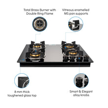 4 Burner Glass Hob Top with Total Brass Burners Auto Ignition (1064 RO HT TDB)