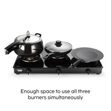 3 Burner Glass Gas Stove with High Flame Brass Burner - Black (1030 GT HF BB BL)
