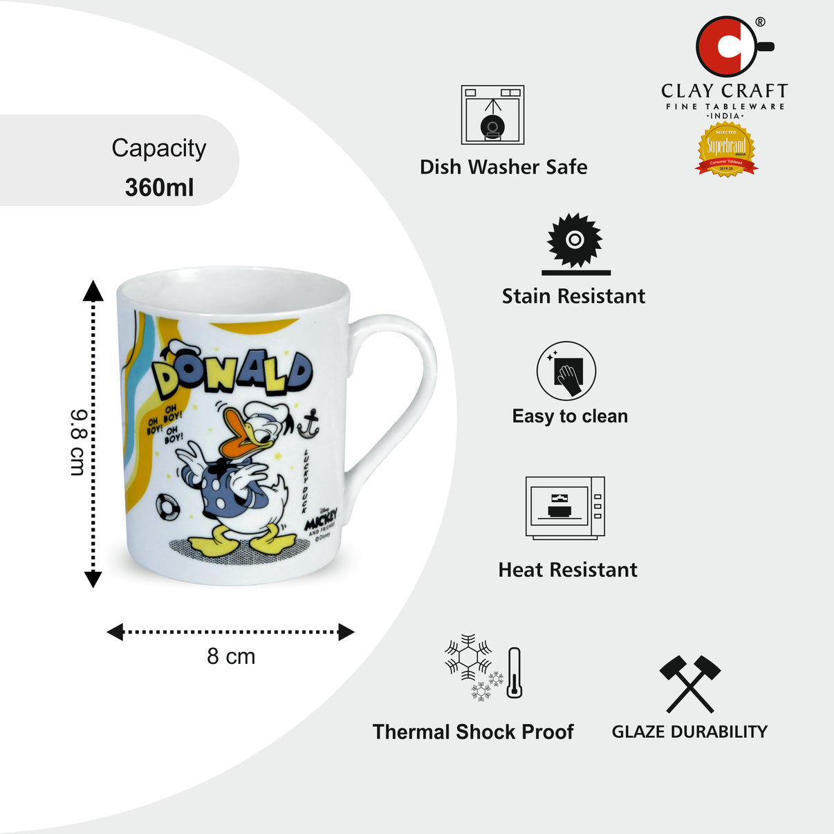 Claycraft Disney's Donald Duck Coffee & Milk Mug 1 Piece (360ml)