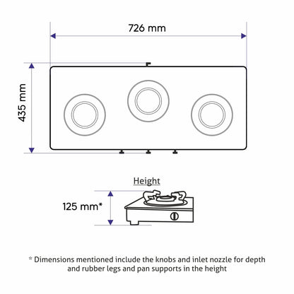 GLEN 3 Burner Glass Gas Stove with High Flame Brass Burner Double Drip Tray (CT032GTHFBBDDBL) - Manual/Auto Ignition
