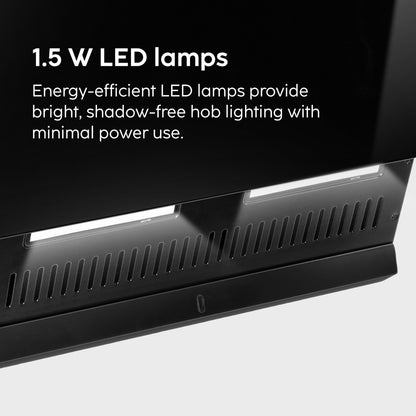 GLEN Auto Clean Glass Filter less Kitchen Chimney, Motion Sensor control with Digital Display 60/75/90cm 1400 m3/h - Black (CH6075AC)