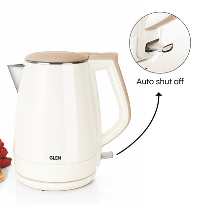 GLEN Electric Kettle 1.5 Litre Plastic Clad Stainless Steel | 360° Rotation Base, Auto Shutoff | 1500 W (SA-9006)