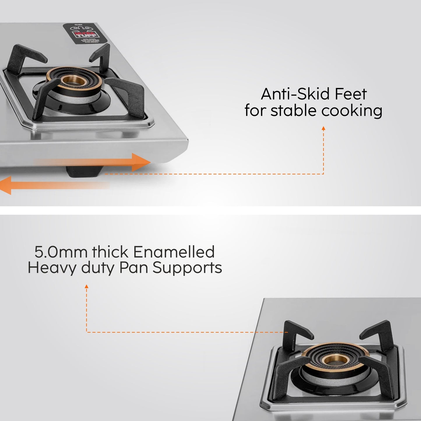GLEN 4 Burner Ultra Tuff Stainless Steel Gas Stove with Multi Ring Forged Brass Burner & Drip trays (CT1054UTDTSS)