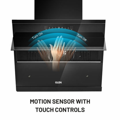 GLEN Auto Clean Vertical Glass Chimney (CH 6073 HSR DC AC) | Filter-less Design with Heat Sensor & BLDC Motor 1600 m³/h | Touch & Motion Control, Remote Operated – 60/75/90 cm