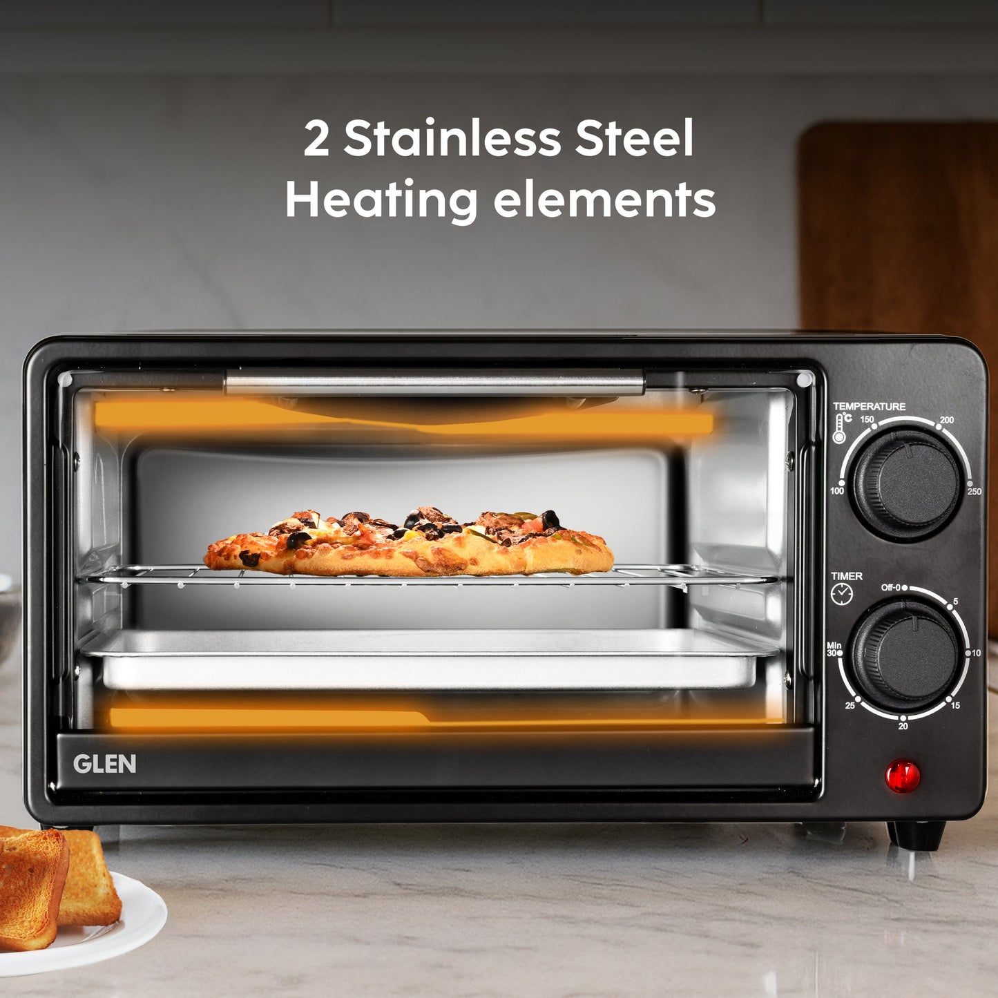 GLEN 9L Oven Toaster | 800W SS Heating Elements, 30-Minute Timer & Ergonomic Knobs – Black (SA5009E)"