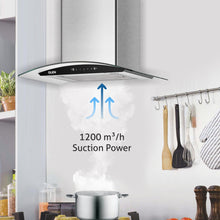 Auto Clean Chimney Curved Glass Baffle Filters with Motion Sensor 60/90cm 1200 mB3/h - Silver (6063 SS)