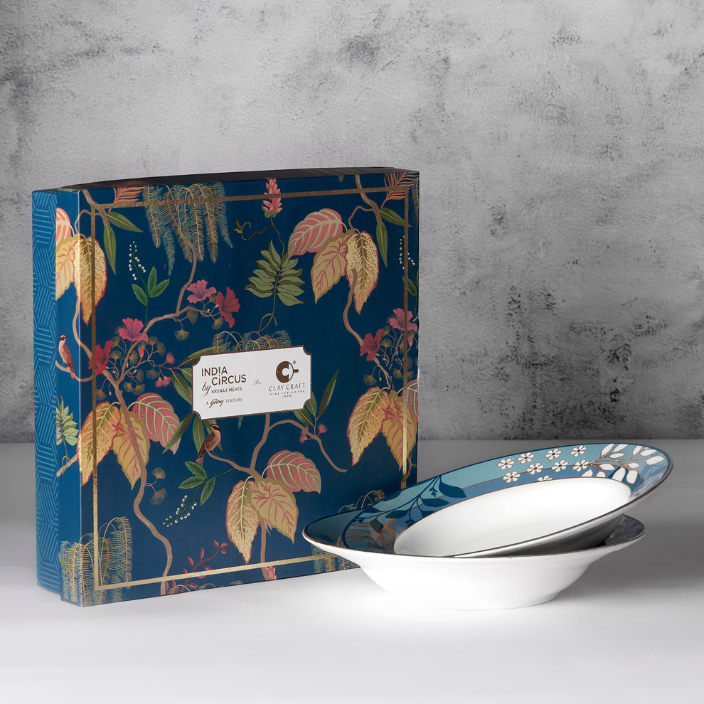 Claycraft India Circus Oceanic Opulence ceramic Pasta Plate Set of 2 | (24 x 5 cm)