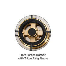 3 Burner Black and White Glass Gas Hob Top with Triple Ring, Total Double Ring Brass Burner (BH1073XLCIHTTDBBW)