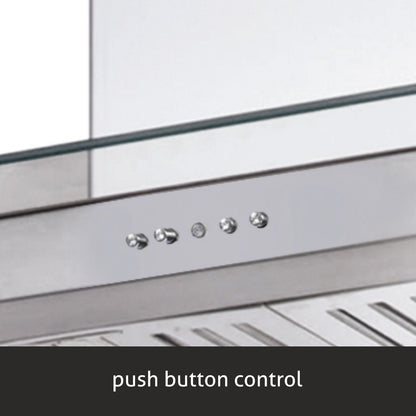 Island Kitchen Chimney Glass Push Button Italian Motor, Baffle filters 60cm 1250 m3/h -Silver (1022 IS)