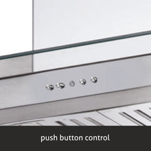 Island Kitchen Chimney Glass Push Button Italian Motor, Baffle filters 60cm 1250 m3/h -Silver (1022 IS)