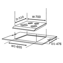 4 Burner Glass Hob Top Black Frame Italian Double Ring Burners Auto Ignition (1074 SQF IN)