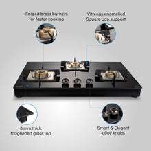 3 Burner Free Standing Hob with Forged Brass Burners Auto Ignition Black (BH1073XLSQFSFBBLAI)