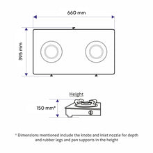 2 Burner Glass Gas Stove with High Flame Brass Burner Black (1021 GT HF BB BL) - Manual/Auto Ignition