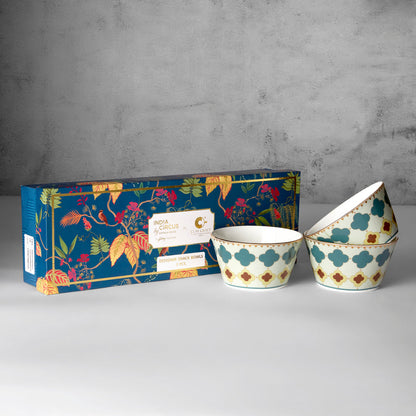 Claycraft India Circus Grandeur Green Nikko Bowl Set of 3 | 22K Gold Accents (470ml)