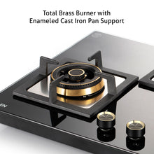 4 Burner Glass Gas Hob Top with Triple Ring, Total Double Ring Brass Burner with Flame Failure Device Auto Ignition (1074CIHTTDBTRS)