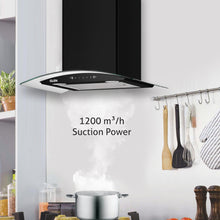 Auto Clean Chimney Curved Glass Baffle Filters with Motion Sensor 60/90cm 1200 mB3/h - Black (6063 BL)