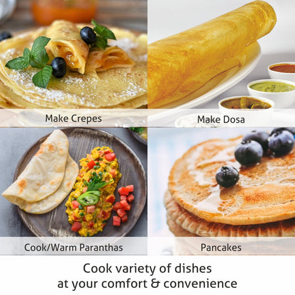 Electric Dosa Maker makes Crepe, Chilla 30CM Non-Stick Cooking Plate, Temperature Control - Black (3038)