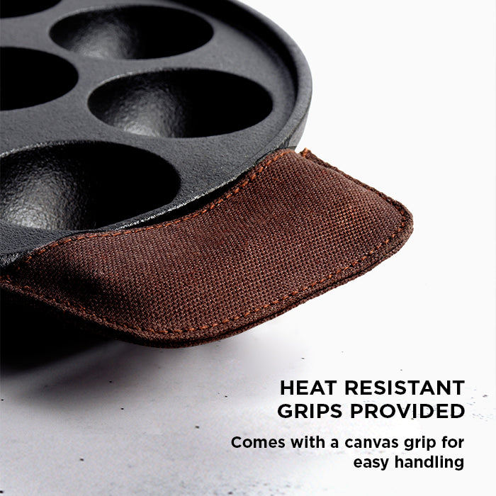 Meyer Pre Seasoned Cast Iron 2 Sides Handle Appam Pan, 26cm