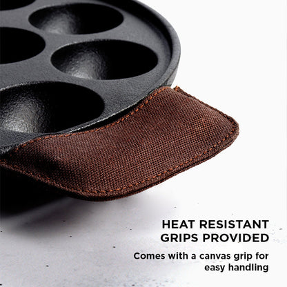 Meyer Pre Seasoned Cast Iron 2 Sides Handle Appam Pan, 26cm