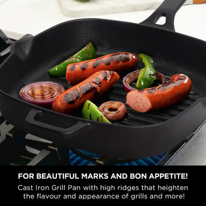 Meyer Pre-Seasoned Cast Iron 2 Piece Cookware Set (25cm Grill Pan + 26cm Frypan)
