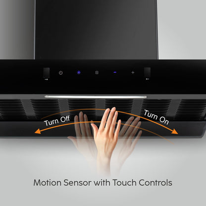 Auto Clean Slim Filter less Kitchen Chimney with Motion Sensor 60/90cm, 1200 m3/h (6052 SLIM BL AC)