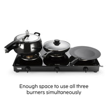 3 Burner Glass Gas Stove with Brass Burner Black (1037 GT BB BL)