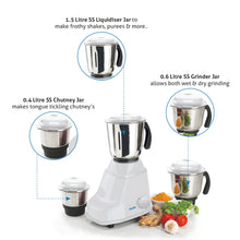 Mixer Grinder 500W With 3 Stainless Steel Blender, Grinder, Chutney Jars Stainless Steel Blades - White, Black, Red (4020)