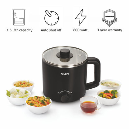 Multi Cook Electric Kettle 1.5 Litre Cook & Boil 600W- Silver and Black (9016 EX)
