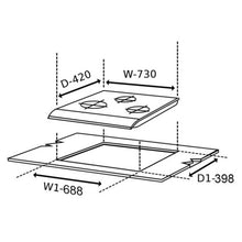 3 Burner Built In Glass Hob Italian Double Ring Burner Flame Failure Device, Auto Ignition (1073 SQ IN BB FFD)