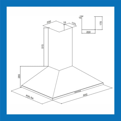 Electric Kitchen Chimney, Pyramid Shape Baffle filters 90cm 1250 m3/h - Black (6054 BL)