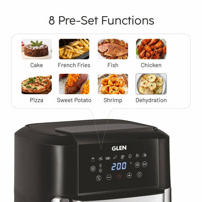 GLEN Digital Air Fryer, 12 Litre Capacity, 8 Pre Set Menu, Time and Temperature Control, 2000W - (SA 3040 DSS)