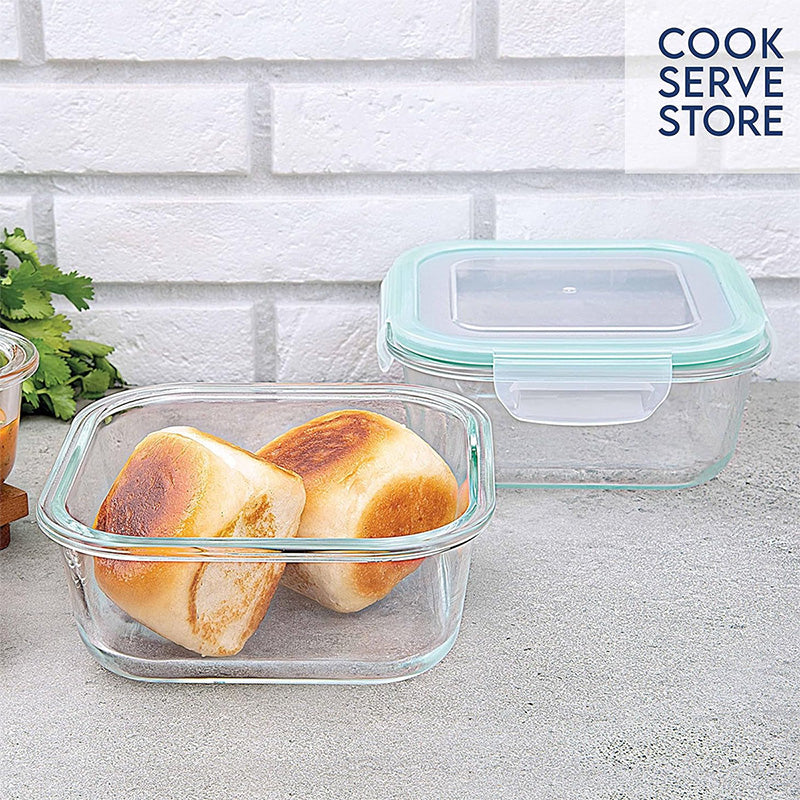 KAIROS Glass Bento Lunch Box with Two Compartments and Travel Bag (320 ml) | Ideal for Office & Kids | Perfect for Meal prep
