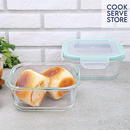 KAIROS Glass Bento Lunch Box with Two Compartments and Travel Bag (320 ml) | Ideal for Office & Kids | Perfect for Meal prep