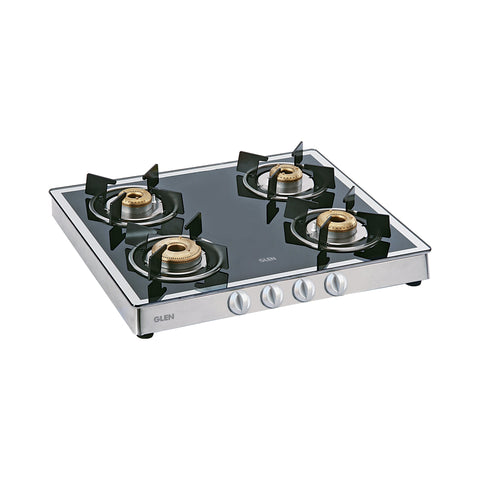 4 Burner Glass Gas Stove Mirror Finish 1 High Flame 3 Forged Brass Burner 60 CM (1042 GT FBM)
