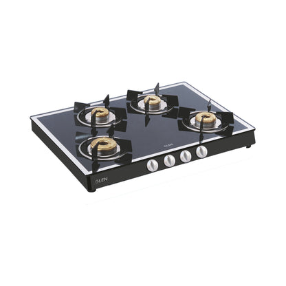 4 Burner Glass Gas Stove Mirror Finish 1 High Flame 3 Forged Brass Burner 70 CM Black (1048 GT FBM BL)