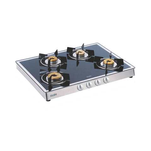 4 Burner Glass Gas Stove Mirror Finish 1 High Flame 3 Forged Brass Burner 70 CM (1048 GT FBM)