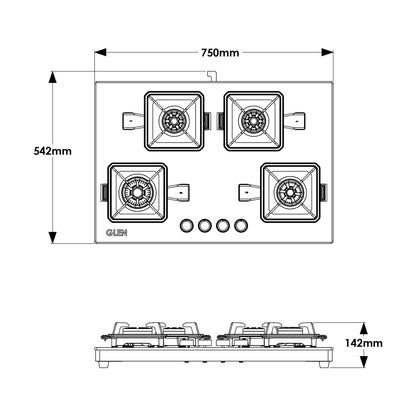 GLEN 4 Burner Swift Glass Gas Stove with Multi Ring Forged Brass Burners (CT1044GTBLSWIFT)