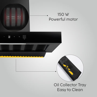 Auto Clean Filter less Kitchen Chimney, Motion Sensor control with Digital Display 60cm, 1200 m3/h (6052 DI BL AC 60)