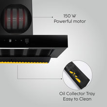 Auto Clean Filter less Kitchen Chimney, Motion Sensor control with Digital Display 60cm, 1200 m3/h (6052 DI BL AC 60)