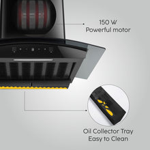 Auto Clean Curved Glass Filter less Kitchen Chimney, Motion Sensor control with Digital Display 60/76/90cm, 1200 m3/h (6058 DI BL AC)