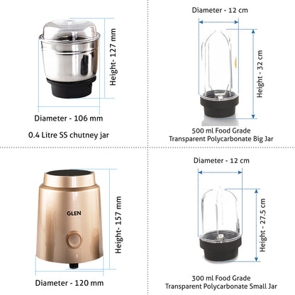 Active-Blender Grinder, 350W, 20000 RPM Mixer, Grinder, Blender, 1 SS Grinder Jar, 2 Jars - Gold (4048 BG CG)
