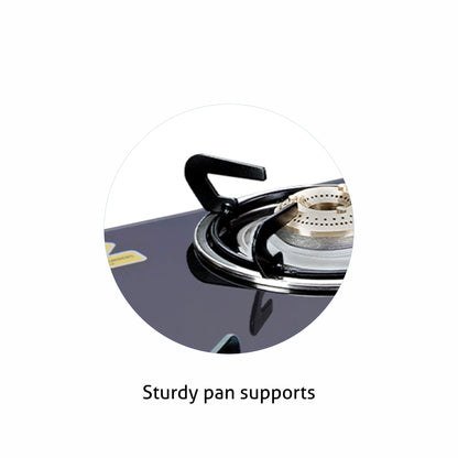 4 Burner Glass Gas Stove 1 High Flame 3 Brass Burners Double Drip Trays Black (1043 GT HFBB DD BL)