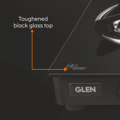 3 Burner Glass Gas Stove with Brass Burner Black (1037 GT BB BL)