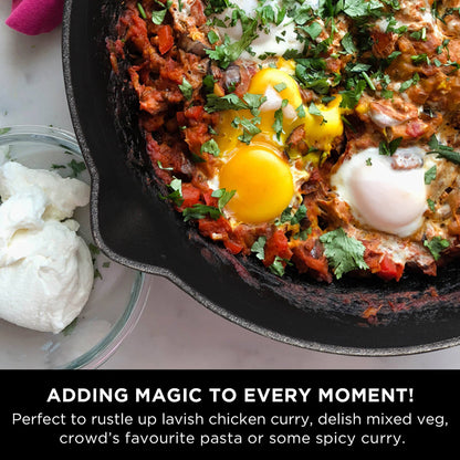 Meyer Pre- Seasoned Cast Iron 3 Piece Cookware Set - 20cm Frypan + 20cm Kadai with Interchangeable Lid