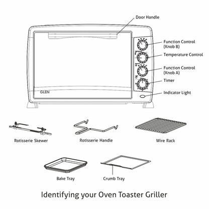 GLEN Oven Toaster Griller (OTG) -48 Litres | Full Back Convection, Motorized Rotisserie, Ideal for Cooking, Baking & Roasting| 2000W - Black (5048RC)