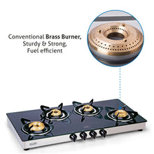 4 Burner Glass Gas Stove Extra Wide 1 High Flame 3 Brass Burners (1044 GTXL)