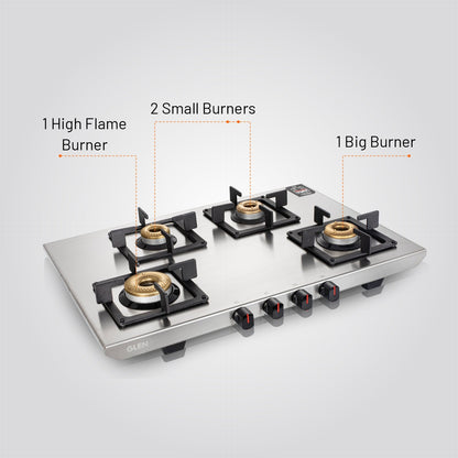GLEN 4 Burner Ultra Tuff Stainless Steel PNG Gas Stove with Forged Brass Burner (CT1054UTSSPN)