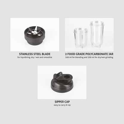 GLEN Active-Blender, 350W Grinder Blender, 2 Unbreakable Food Grade Jars with Sipper Cap (SA4048NSIP)